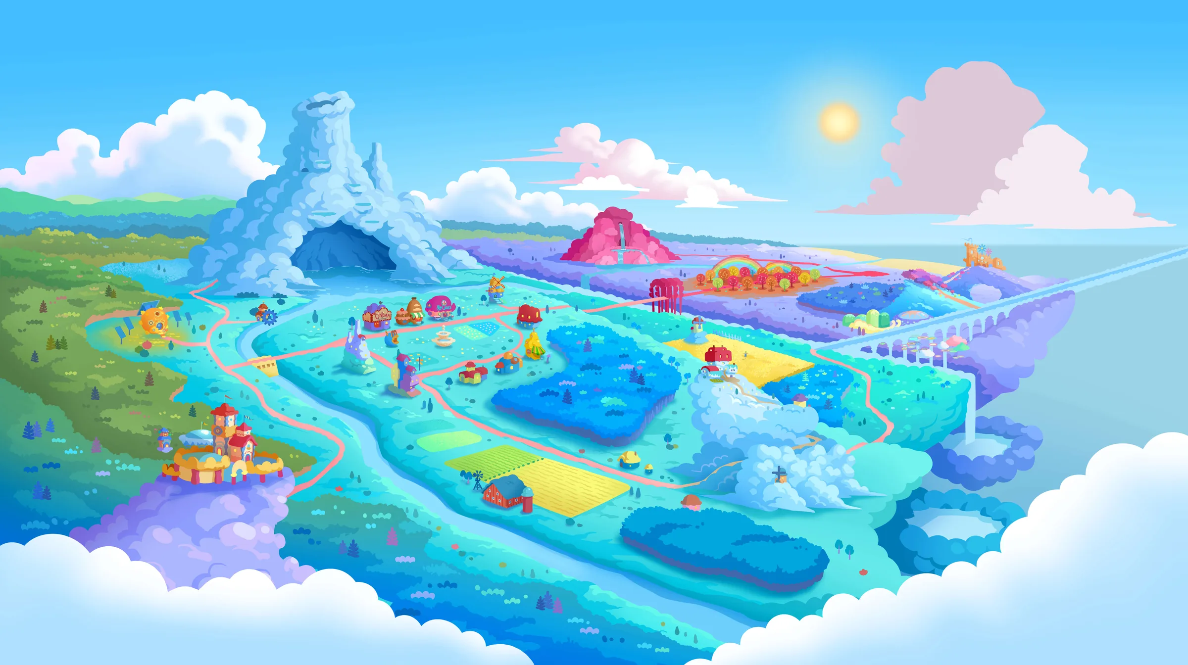 The colourful illustrated map of the whole Cloudtopia world