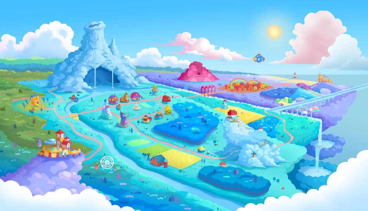 The colourful illustrated map of the whole Cloudtopia world