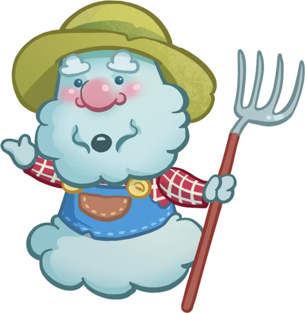 Mr Agricloud the cloud farmer, waving from his fields